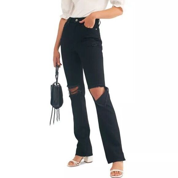 Free People Denim - We The Free My Own Lane Jeans 27 NWT $128 Black High Rise Destroyed OB988447